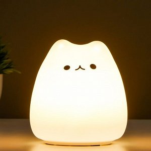 Фигурка светящаяся RISALUX «Антистресс мякиш котёнок», LED-ночник, RGB, от батареек 3ААА, 9.5x9.5x10.5 см