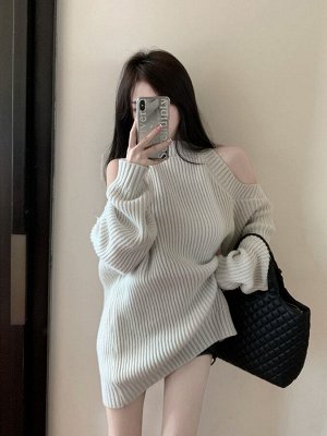 Свитер женский, удлиненный, открытые плечи