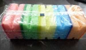 Губка бытовая из поролона для мытья посуды с чистящим слоем 5 штук в пачке