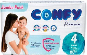 CONFY Premium Подгузники д/детей MAXI JUMBO р.4 60 шт