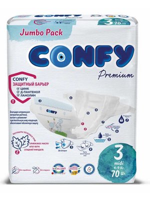 CONFY Premium Подгузники д/детей MIDI JUMBO р.3 70 шт