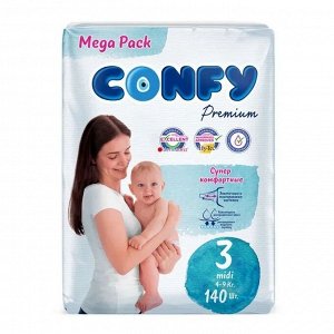 CONFY Premium Подгузники д/детей MIDI MEGA р.3 140 шт