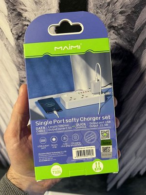 Сетевое зарядное устройство Maimi T101 1*USB 22.5W + Кабель Type-C 1,0м Быстрая зарядка