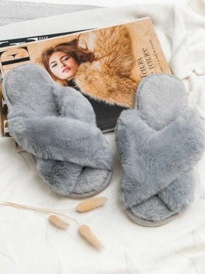 Тапочки Мех крест AMARO HOME Bunny Открытый нос (серый) 38-39