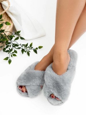 Тапочки Мех крест AMARO HOME Bunny Открытый нос (серый) 38-39