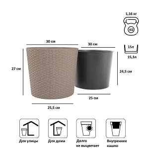 Кашпо для цветов RATO ROUND DRTUS300L-7529U мокко 2 предмета 15 и 15.3л