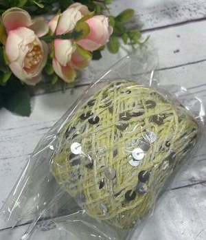 Пряжа "Королевская" с пайетками 100% хлопок, 50г/120м цв св.желтый/белый, пайетки серебро
