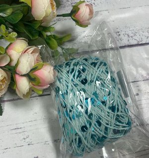 Пряжа "Королевская" с пайетками 100% хлопок, 50г/120м цв св. голубой, пайетки бирюзовый