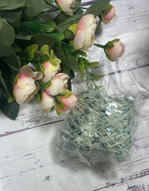 Пряжа "Королевская" с пайетками 100% хлопок, 50г/120м цв св.мятный, пайетки св. голубой