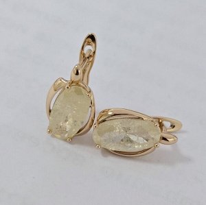 Серьги с бледно-желтым камнем, покрытие позолота, арт.008.348