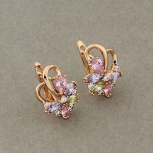 Серьги с разноцветными камнями, покрытие позолота 585 пробы,H0466, арт.212.025