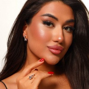 Комплект ювелирной бижутерии коллекция "Дубай" серьги и кольцо 17 р, двойное покрытие позолота и вставка из посеребрения, вставка: фианиты, цвет: фиолетовый, арт.314.047-17