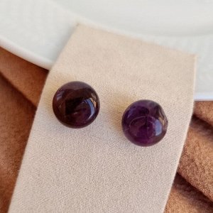 Серьги бижутерия гвоздики круглые натуральный камень Аметист, 1030, арт.218.109