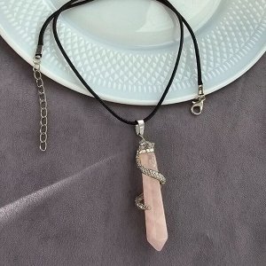 Кулон на веревке из натурального камня розовый Кварц, 1050, арт.218.231