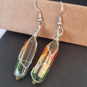 Серьги длинные натуральный камень Радужный кварц, 1050, арт.218.067