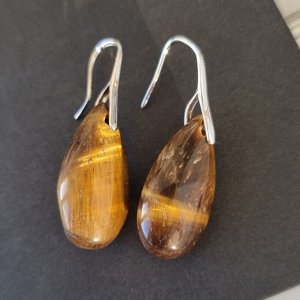 Серьги длинные подвески натуральный камень Тигровый глаз, 1045, Уценка, арт.08.2326