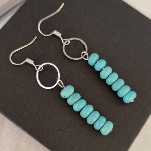 Серьги длинные с натуральным камнем Бирюза, 1045, арт.218.141