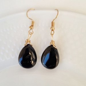 Серьги из натурального камня черный Агат, 1045, арт.218.132