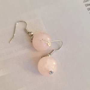 Серьги подвески шарики натуральный камень Розовый Кварц, 1026, арт.218.173