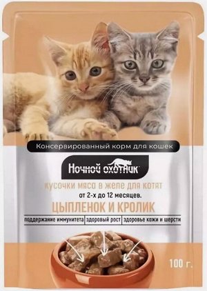 Пакет дой-пак "Ночной охотник" 100 гр. котята цыпленок/кролик желе 1/24