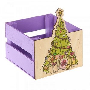 Ящик реечный Елочка (печать)13х13х9\15 см, фиолетовый