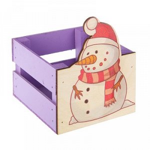 Ящик реечный Снеговик (печать) 13х13х9\15 см,фиолетовый