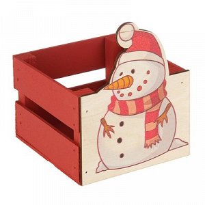 Ящик реечный Снеговик (печать) 13х13х9\15 см, красный