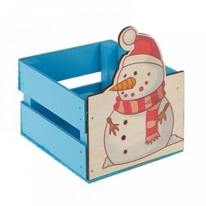 Ящик реечный Снеговик (печать) 13х13х9\15 см, голубой
