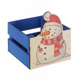 Ящик реечный Снеговик (печать) 13х13х9\15 см, синий