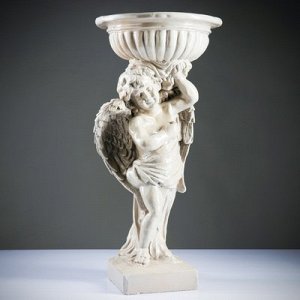 Фигурное кашпо "Ангел с чашей над головой" огромный 90см серебро