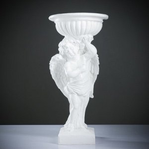 Фигурное кашпо "Ангел с чашей над головой" огромный 90см белый