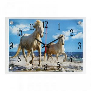 Часы настенные, серия: Животный мир, "Пара лошадей на берегу", 25х35 см, микс