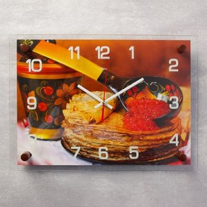Часы настенные, серия: Кухня, "Блинчики с икрой" , 25х35 см, микс