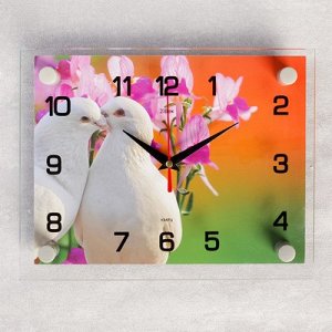 Часы настенные, серия: Животный мир, "Белые голуби", 20х26 см