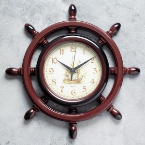 Часы настенные, серия: Море, "Штурвал", коричневая патина, d=35 см, микс