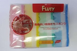 20213gt Fluty Губка для мытья и чистки посуды пенящаяся, 4шт/упак, цвет в ассортименте