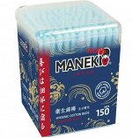 Палочки ватные гигиен. &quot;MANEKI&quot; (серия Ocean) с голубым бум. стиком, в пласт. коробке, 150 шт./уп