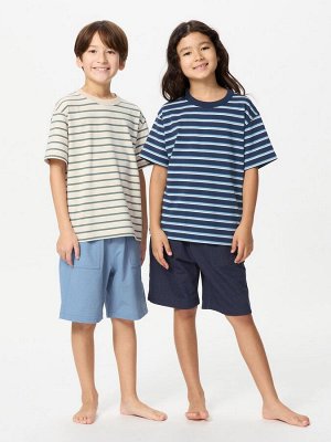 UNIQLO AIRism - домашний комплект унисекс в полоску - 31 BEIGE