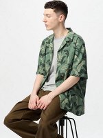 UNIQLO - рубашка оверсайз в гавайском стиле  - 56 OLIVE