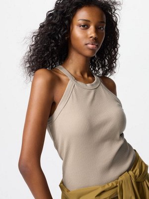 UNIQLO - майка в рубчик со вставными чашечками - 31 BEIGE