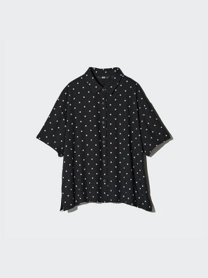 Uniqlo - блузка из искусственного шелка с короткими рукавами - 09 BLACK