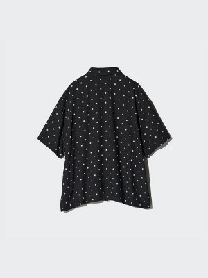 Uniqlo - блузка из искусственного шелка с короткими рукавами - 01 OFFWHITE