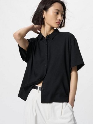 UNIQLO - блузка из искусственного шелка с короткими рукавами - 09 BLACK