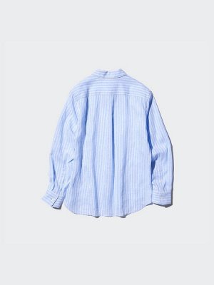 UNIQLO - льняная рубашка премиум-класса в полоску - 61 BLUE