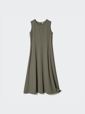 UNIQLO - ультраэластичное платье без рукавов увеличенной длины - 56 OLIVE