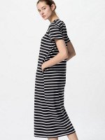 UNIQLO AIRism - полосатое платье с чашечками свободного силуэта - 09 BLACK