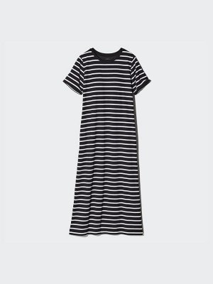 UNIQLO AIRism - полосатое платье с чашечками свободного силуэта - 09 BLACK