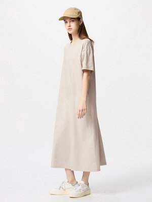 UNIQLO AIRism - хлопковое платье-футболка свободного силуэта - 30 NATURAL