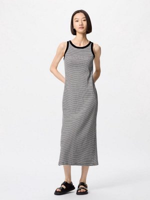 UNIQLO - платье с чашечками в мелкую полоску, увеличенная длина - 09 BLACK