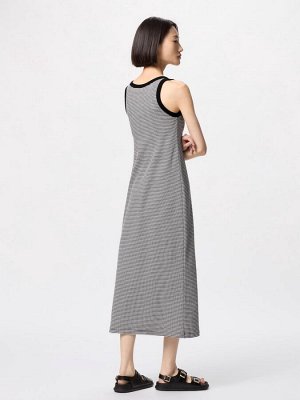 UNIQLO - платье с чашечками в мелкую полоску, увеличенная длина - 39 DARKBROWN